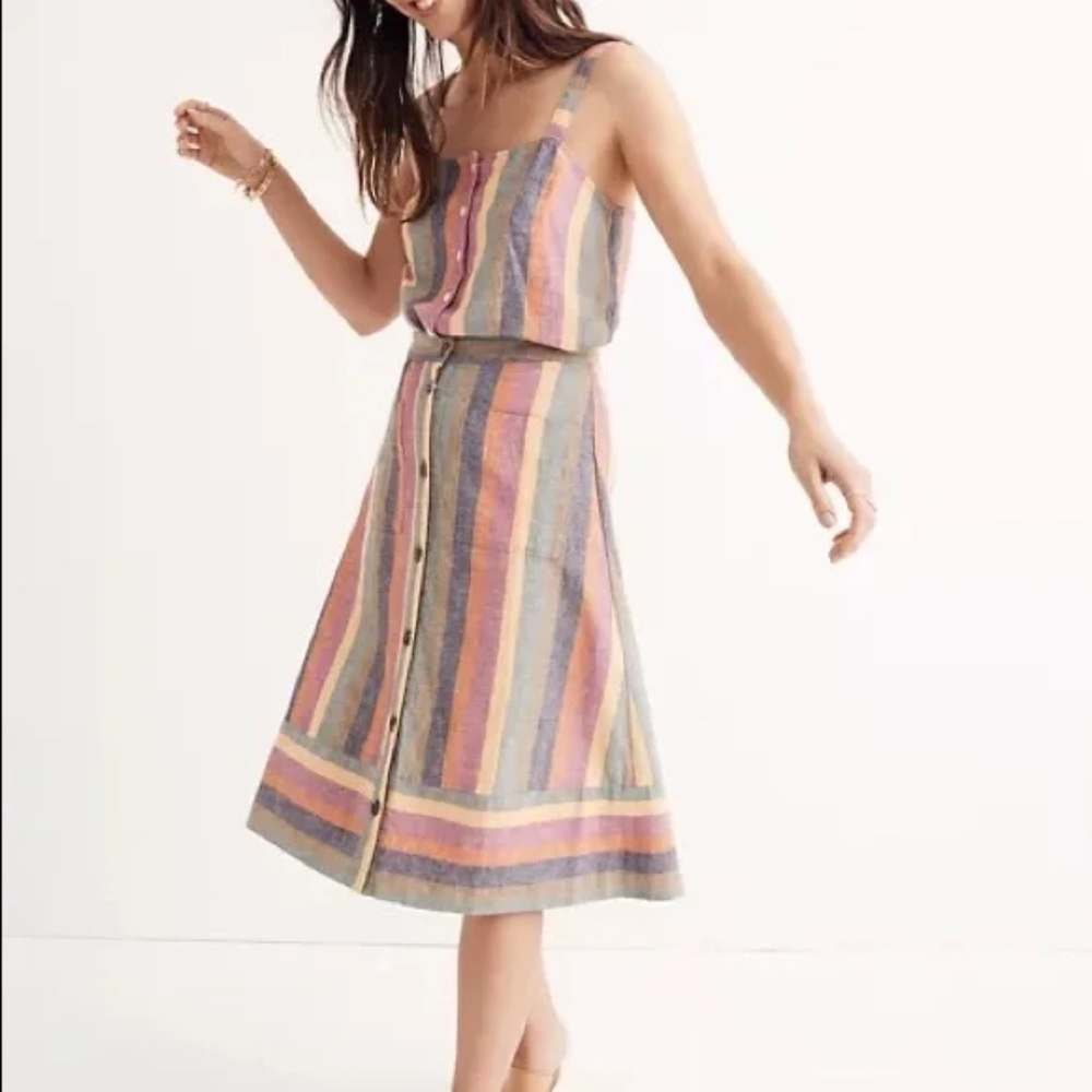 ISO (NOT FOR SALE) MADEWELL RAINBOW STRIPE A-LINE LINEN SKIRT SIZE 12